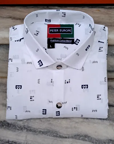 White Cotton Printed Casual Shirts