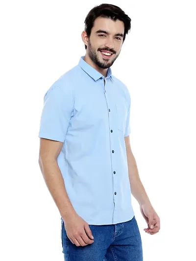 Light Blue Solid Short Sleeves Casual Shirt