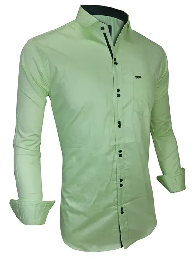 Green Cotton Double Button Casual Slim Fit Shirt