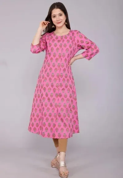 Cotton Gold Printed Anarkali Kurtis