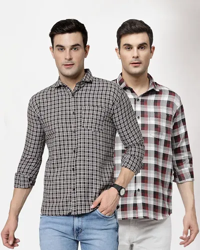 Men's Grey Cotton Printed Long Sleeves Regular Fit Casual Shirt