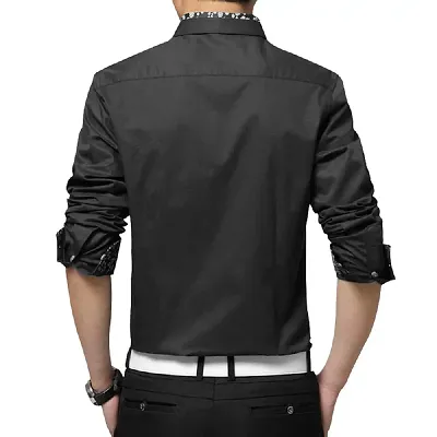 Men's Black Cotton Self Pattern Long Sleeves Slim Fit Casual Shirt