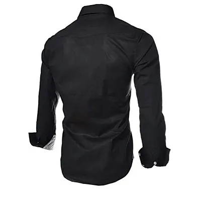 Men's Black Cotton Solid Slim Fit Casual Shirt