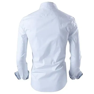 Men's White Cotton Solid Slim Fit Casual Shirt