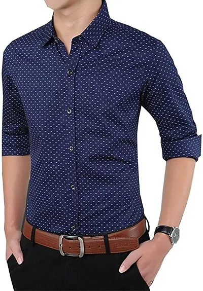 Men's Blue Cotton Blend Solid Long Sleeves Regular Fit Casual Shirt