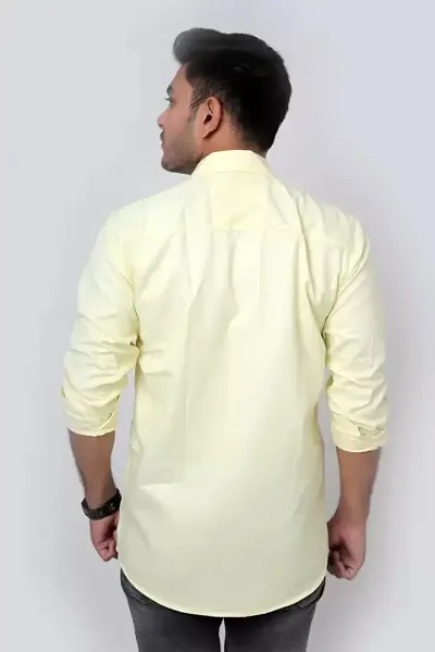 Men's Yellow Cotton Solid Long Sleeves Regular Fit Casual Shirt