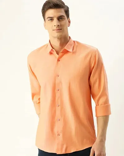 Men's Orange Cotton Solid Long Sleeves Regular Fit Casual Shirt