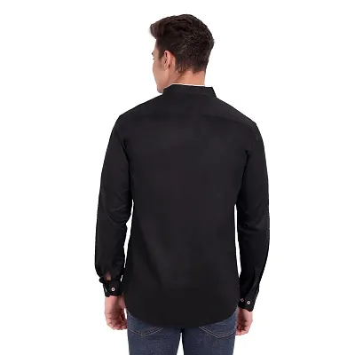 Men's Black Cotton Solid Long Sleeves Slim Fit Casual Shirt