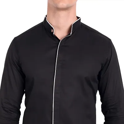 Men's Black Cotton Solid Long Sleeves Slim Fit Casual Shirt