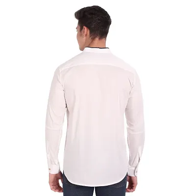 Men's White Cotton Solid Long Sleeves Slim Fit Casual Shirt