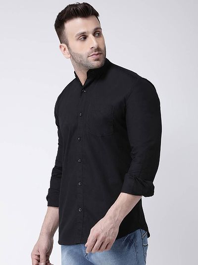 Black Cotton Solid Casual Sirt For Men