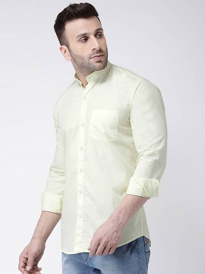 Yellow Cotton Solid Casual Sirt For Men