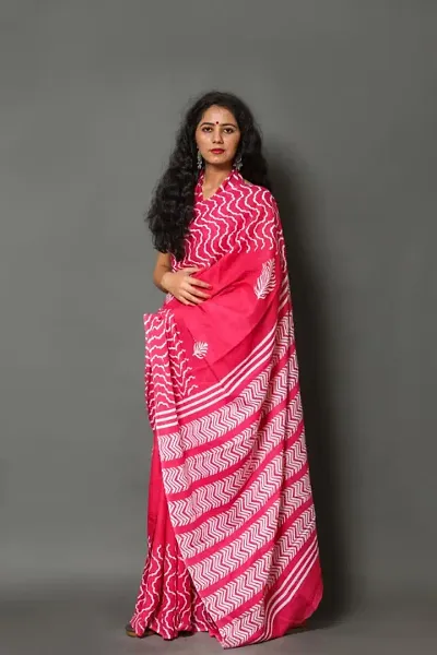 Beautiful Hand Block Pure Soft Cotton Mulmul Saree with Blouse Piece