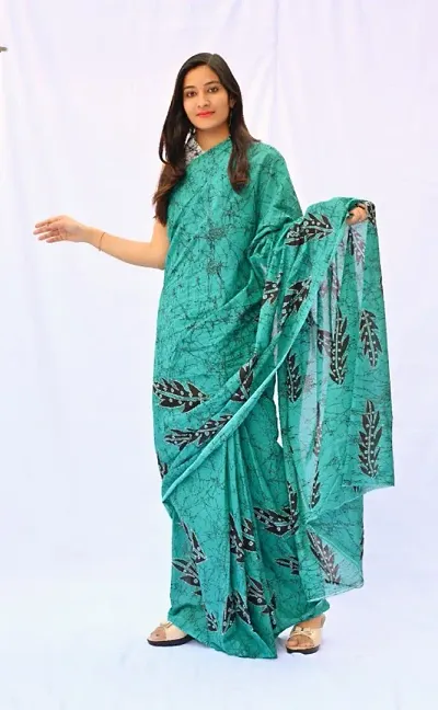 jaipuri, bagru hand block print pure cotton mulmul saree