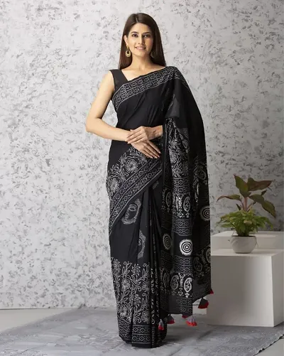 Jaipuri, bagru hand block print pure cotton mulmul sarees