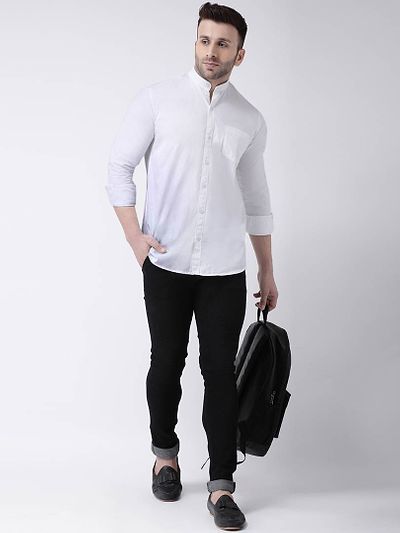 White Cotton Solid Casual Sirt For Men