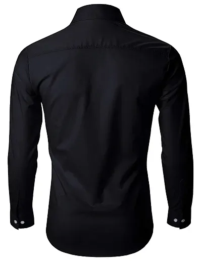 Mens Black Cotton Solid Long Sleeves Tailored Fit Casual Shirt