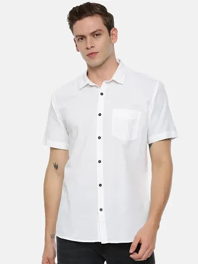 Stylish Cotton White Solid Short Sleeves Casual Shirt For Men