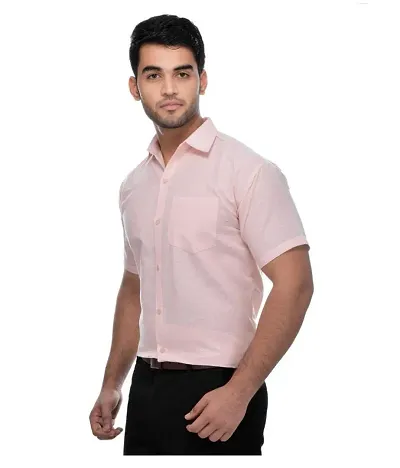Peach Cotton Solid Casual Shirts For Men