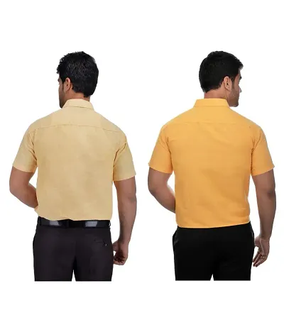 Men's Multicoloured Khadi Cotton Solid Short Sleeves Regular Fit Casual Shirt (Pack of 2)