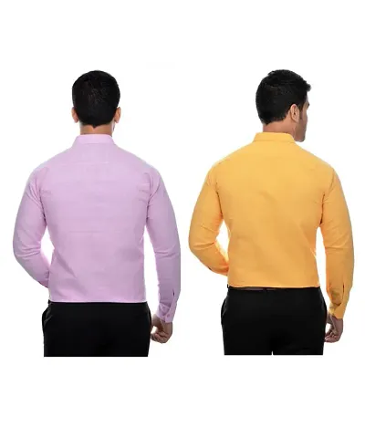Men's Multicoloured Khadi Cotton Solid Long Sleeves Regular Fit Casual Shirt (Pack of 2)