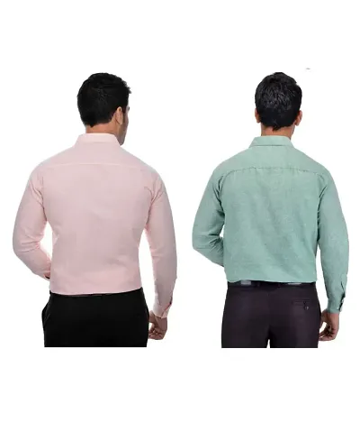 Men's Multicoloured Khadi Cotton Solid Long Sleeves Regular Fit Casual Shirt (Pack of 2)