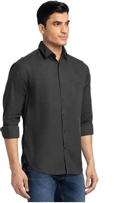 Men's Black Cotton Solid Long Sleeves Regular Fit Formal Shirt