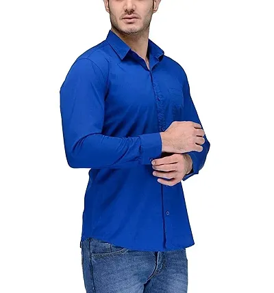 Men's Blue Cotton Solid Long Sleeves Regular Fit Formal Shirt