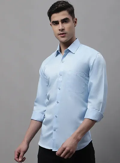 Men's Blue Cotton Solid Long Sleeves Regular Fit Formal Shirt