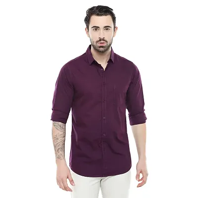 Men's Purple Cotton Solid Long Sleeves Regular Fit Formal Shirt