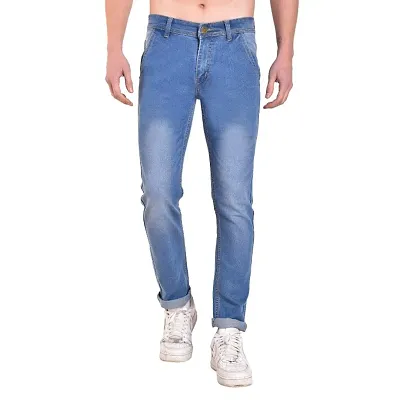 Men's Blue Cotton Spandex Faded Regular Fit Mid-Rise Jeans