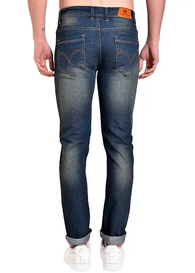 Men's Blue Cotton Spandex Faded Regular Fit Mid-Rise Jeans