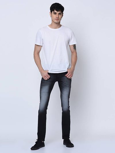 Men's Western Wear Grey Whisker Denim Low Rise Jeans