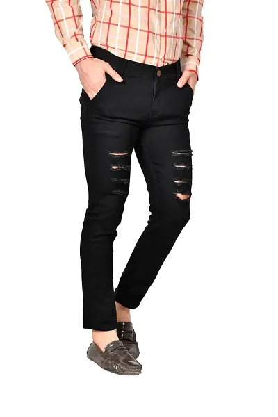 Men's Denim Ladder Cut Regular Fit Jeans (Black)