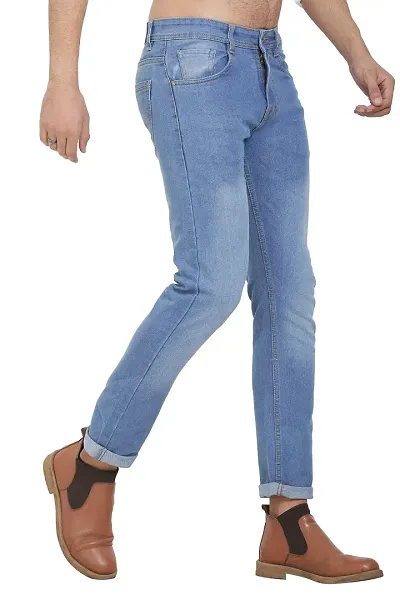 Blue Polycotton Solid Regular Fit Mid-Rise Jeans