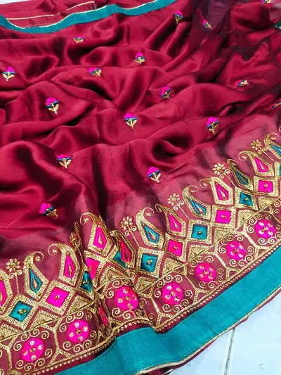 Attractive Art Silk Embroidered Saree with Blouse piece