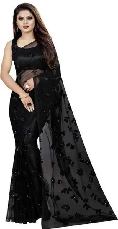 New Trendy Net Embroidered Saree with Blouse piece