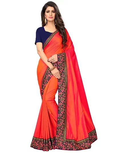 Stunning Red Sana Silk Embroidered Women Saree with Banglori Silk