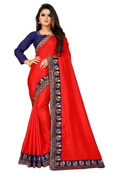 Amazing Red Sana Silk Embroidered Women Saree with Banglori Silk Blouse