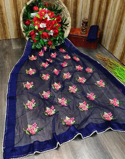 Beautiful Net Embroidered Saree with Blouse piece