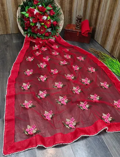 Beautiful Net Embroidered Saree with Blouse piece  Offer Ends in  72h 36m 33s