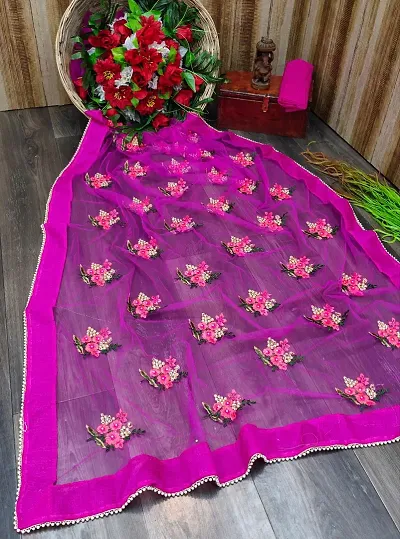 Beautiful Net Embroidered Saree with Blouse piece