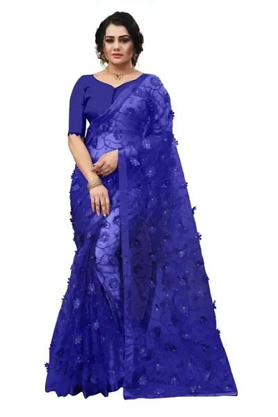 New Trendy Net Embroidered Saree with Blouse piece