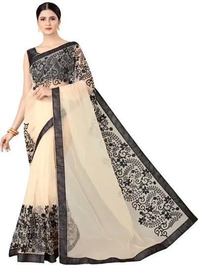 Beautiful Net Embroidery Work Saree with Blouse piece