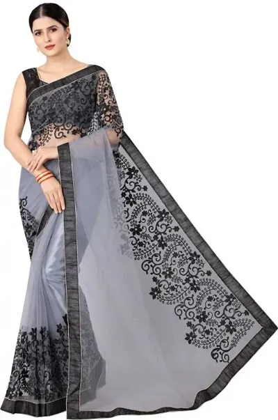 Beautiful Net Embroidery Work Saree with Blouse piece