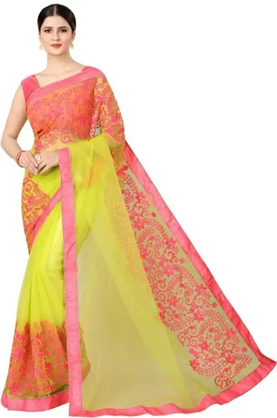 Beautiful Net Embroidery Work Saree with Blouse piece