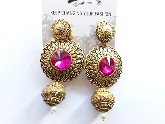 Pink Brass Drop Earrings