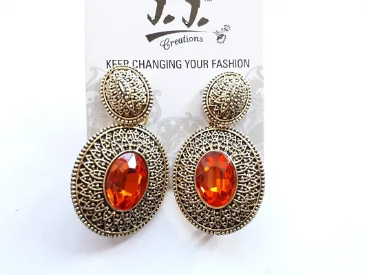 Orange Brass Drop Earrings