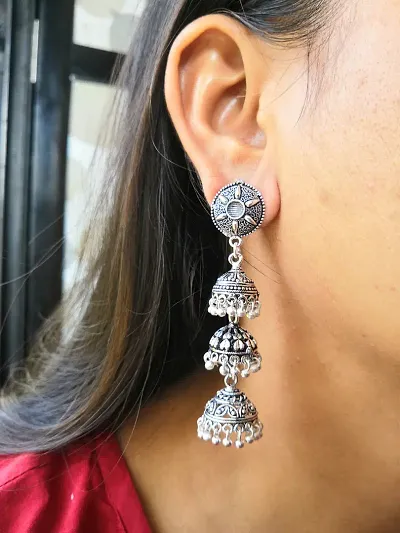 Oxidised Silver Jumka Earring