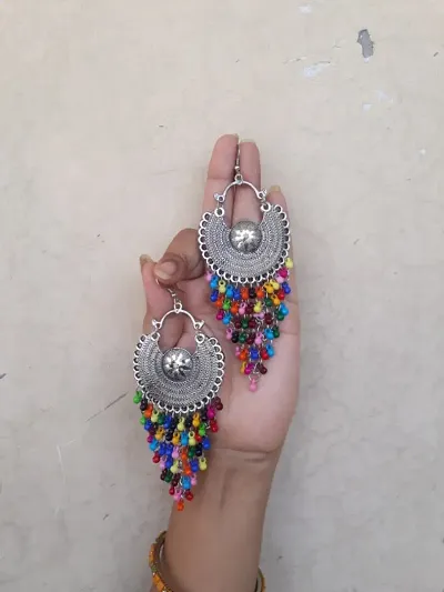 Multicolour oxidized silver earring